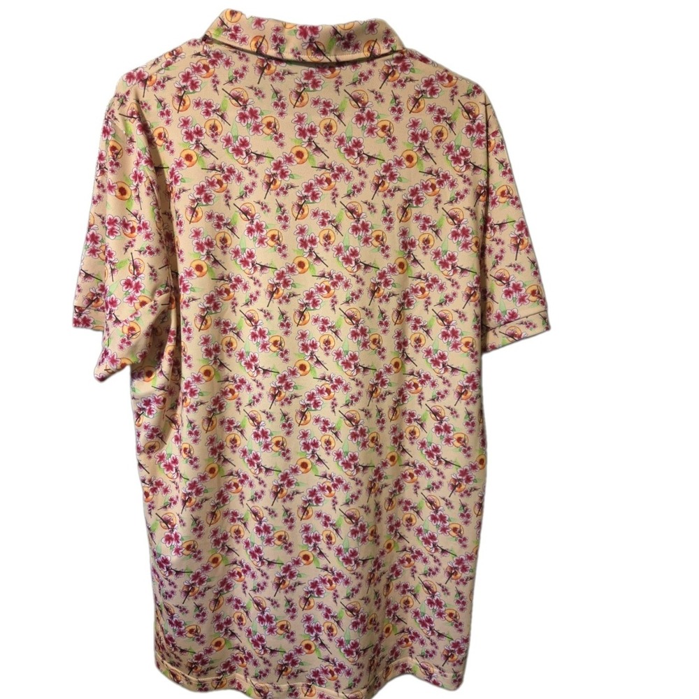 Breakfast Ball RSVLTS Mens Peach Cherry Blossom Floral Golf Polo Shirt Tan Large - Picture 4 of 4